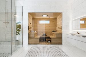 Wooden Sauna In Luxury Modern Bathroom | Ultra Clean, LLC Tiled-bathroom