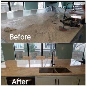 before and after marble polishing kitchen island