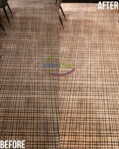 Before and after carpet cleaning in a Frisco home — hot water extraction removes pollen, dust, and allergens