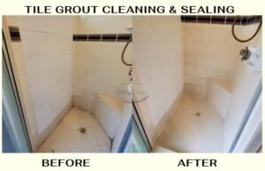 Restored tile and grout in a Dallas shower — professional deep cleaning and color sealing by Ultra Clean