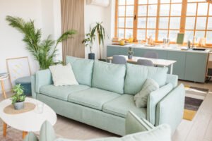 Professional upholstery cleaning of a sofa in a Dallas, TX home by Ultra Clean