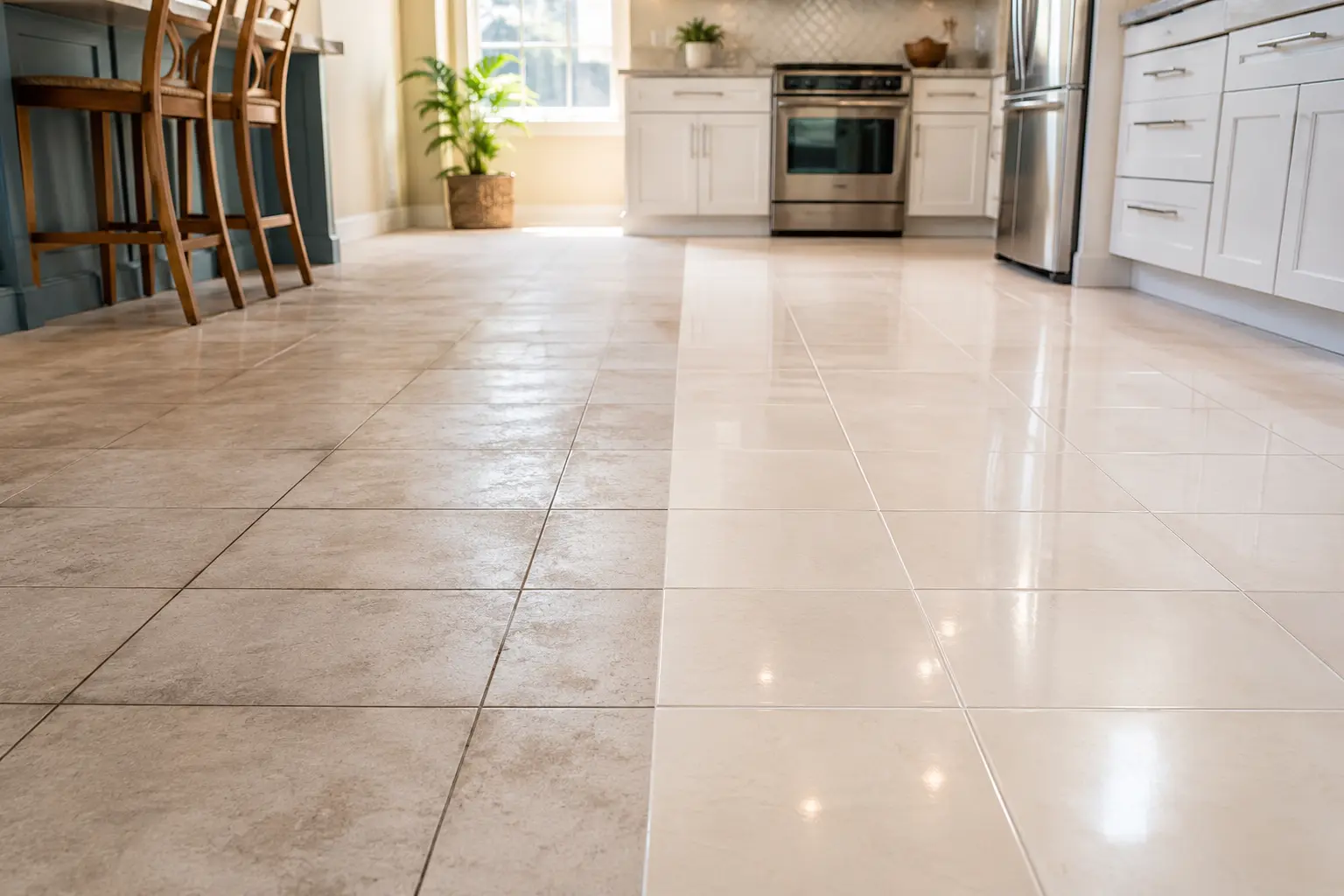 Polished_and_unpolished_kitchen_tiles | Ultra Clean